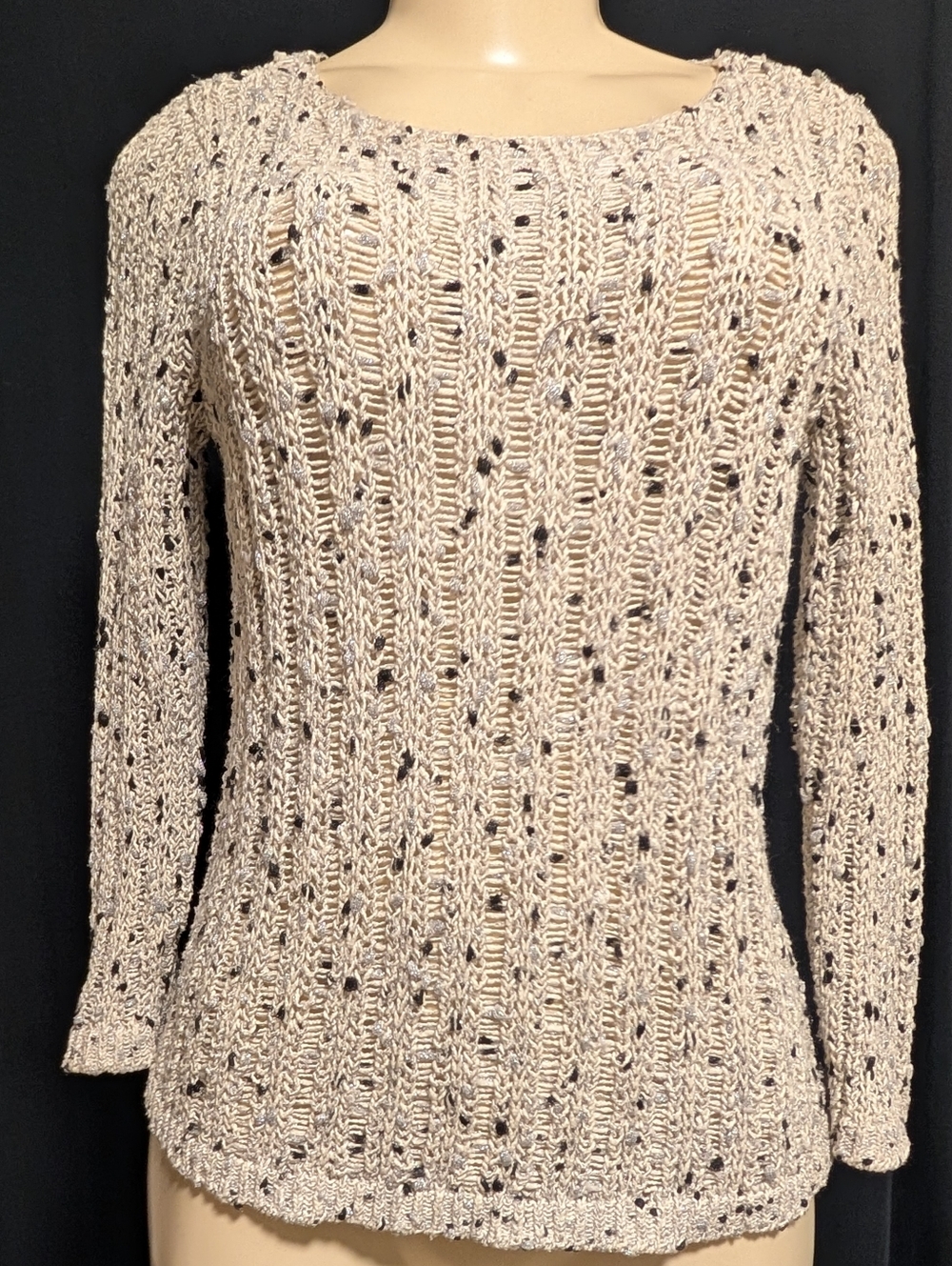 INC International Concepts Cream Speckled Open-Knit Sweater